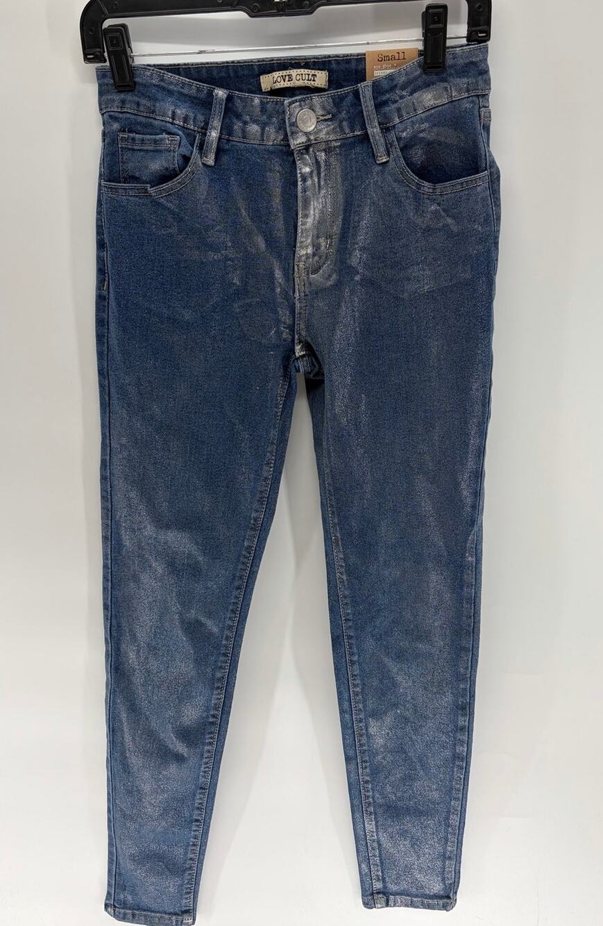 Love Cult Denim women's Small mid rise skinny jeans with light silver accent NWT